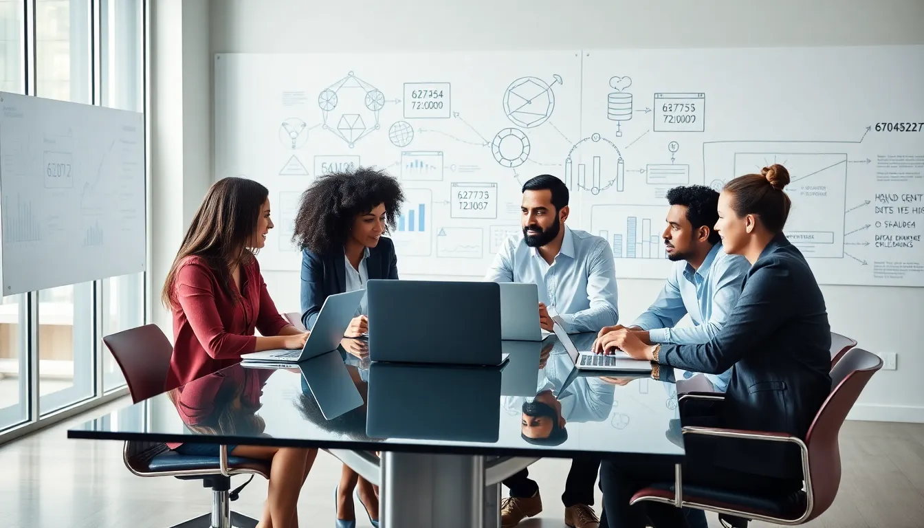 diverse professionals collaborating in a modern office setting.